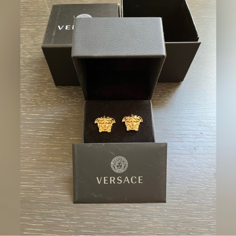 Versace Gold Tone Classic Medusa Earrings